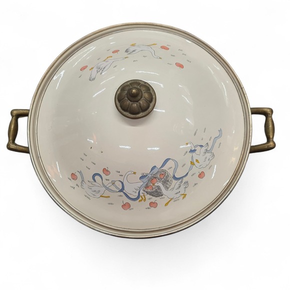 Happy Geese Lincowear 2 Q. Dutch Oven Enamel Vintage Brass Handles - Picture 6 of 16